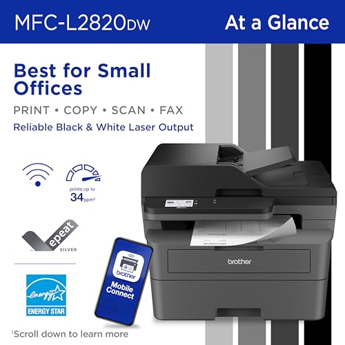 Brother MFCL2820DW Wireless Monochrome All-in-One Laser Printer with Copy Scan Fax - New Model