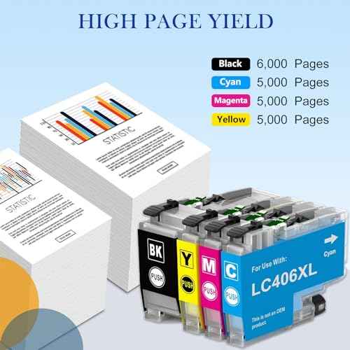 LC406XL Ink Cartridges Compatible for Brother LC 406XL 406XL for MFC-J4335DW MFC-J5855DW MFC-J6555DW MFC-J4535DW MFC-J6955DW MFC-J4345DW MFC-J5955DW Printers (4 Pack, Black Cyan Magenta Yellow)
