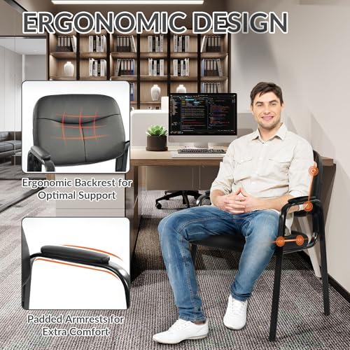 Elevon Waiting Room Chairs No Wheels Set of 1, Leather Stationary Office Reception Guest Chair with Padded Arms for Elderly Desk Conference Room Lobby Table Side Salon