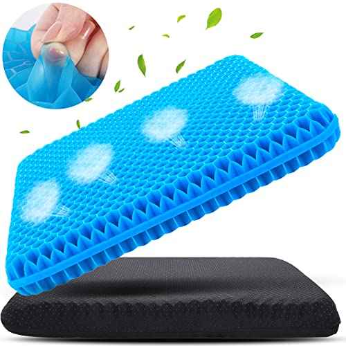 Large Gel Seat Cushion for Long Sitting (Large & Thick), Soft & Breathable, Gel Cushion for Wheelchair Reduce Sweat, Chair Cushion for Office Chair (Black Cover)