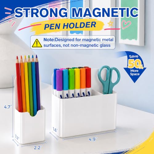 Grtard White Magnetic Pen Holders 4 Pack - Office & Classroom Organization