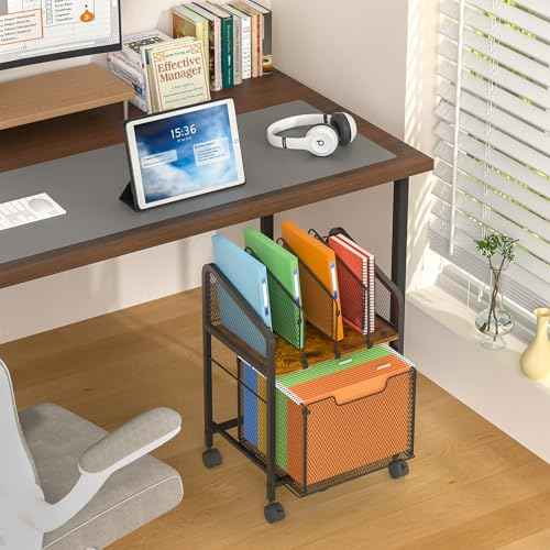 Rolling File Cabinet with Adjustable Dividers, Mobile Filing Cabinet with Storage Drawer on Lockable Wheels, Hanging File Organizer Beside Under Desk for Office, Home£¨Patent Pending£©
