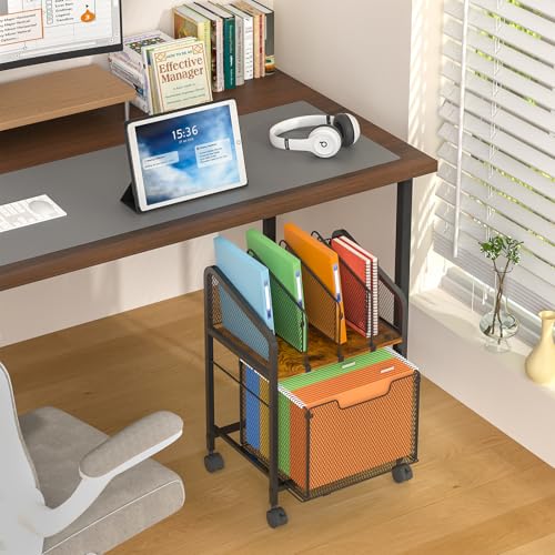 Small Black Rolling File Cabinet with Adjustable Dividers - Tiaoheka Office Storage
