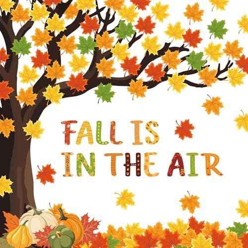 97 Pcs Fall Tree Bulletin Board Decorations Maple Leaves Pumpkin Paper Cutouts Fall is in The Air Bulletin Board Cutouts Classroom Tree Decor with Glue Points for Home Classroom Wall Chalkboard Decor