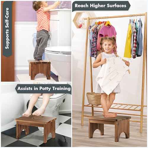 Wooden Step Stool, 9in One Step Stool for Adults, Wooden Beside Step Platform with 550 Load Capacity, Heavy Duty/Portable/Nonslip/Durable Construction Safe Step Support for Bedroom/Home Kitchen