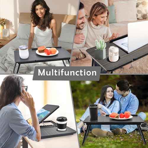 Adjustable Laptop Desk for Bed Couch£¬Foldable Bed Table, Portable Lap Desk with Cup Holder£¬Breakfast Tray Bed Tray tableI for Writing, Eating (Black)