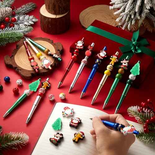Ctosree 36 Sets Christmas Beadable Pens, Beadable Pens Kit Christmas Beads Bulk xmas DIY for Kids Students School Xmas DIY Making Gift