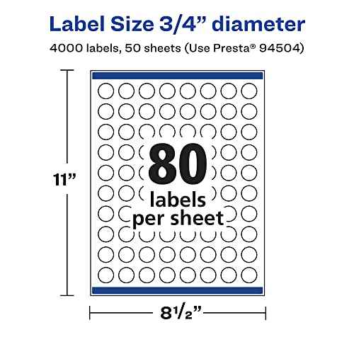 Avery Matte White Round Labels, Sure Feed Technology, 3/4" Diameter, 4,000 Matte White Printable Labels