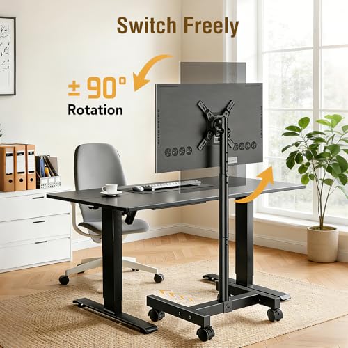 AX WABER 19-50 inch Mobile TV Floor Stand with Tilt, Adjustable Height 37-46.5 in, VESA 75x75-200x200, Holds up to 55 lb AX1007TBM