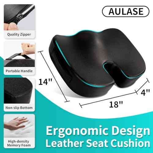 Luxury Seat Cushion, 4 Inch Extra Thick Memory Foam for Pressure Relief, Sciatica, Tailbone Pain & Back Pain Relief, Multi-Use for Bleachers, Car, Gaming, Office Chair (Black)