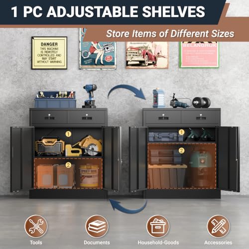 BESFUR Metal Storage Cabinet, Garage Cabinet with 2 Drawers and