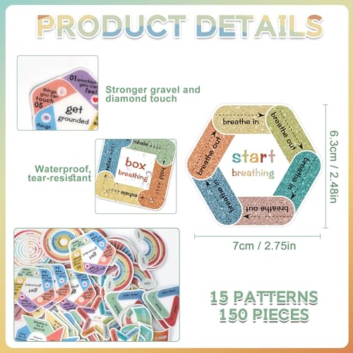 150Pcs Calm Stickers for Anxiety Sensory Textured Sensory Stickers Anti Stress Anxiety Relief Items Boho Calm Sticker Bulk Waterproof Fidget Classroom Teacher Supplies (150)