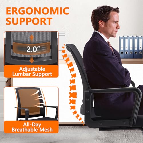 CLATINA 2-Pack Black Office Guest Chair with 3D Lumbar Support, Mid Back Mesh Backrest