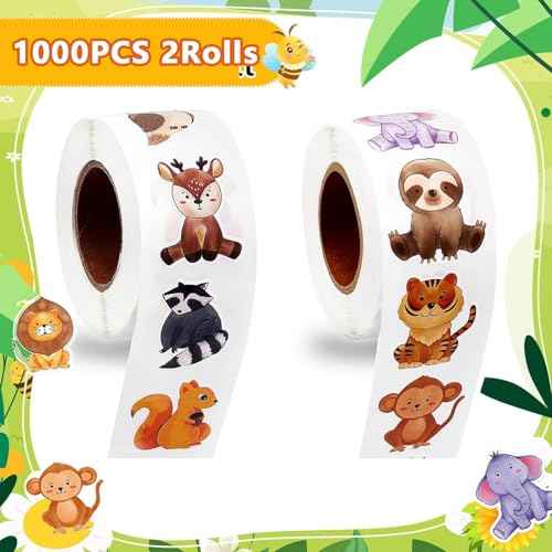 1000 PCS Forest Animal Stickers for Kids,1 Inch Reward Sticker in 16 Patterns,Teacher Supplies for Classroom,Incentive Stickers Bulk for Kid,2 Rolls Motivational Sticker for Kids (Forest Animal)