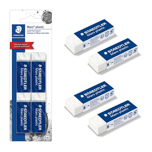 STAEDTLER Mars Plastic Vinyl Erasers 4-Pack - White, Latex-Free, Precise & Minimal Crumbling