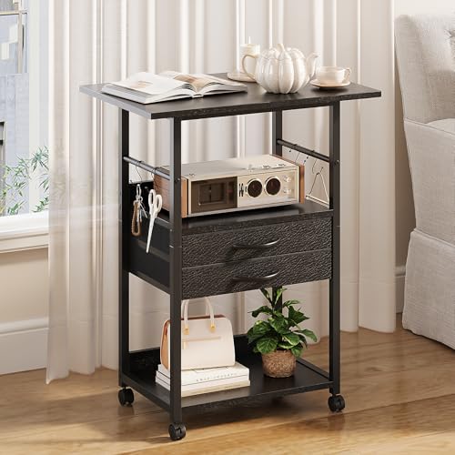 Large Printer Stand with Storage Fabric Drawer Under Desk Printer Table with Wheels for Home Office, Printer Cart fit Fax Machine Scanner (Black, 3 Tiers)