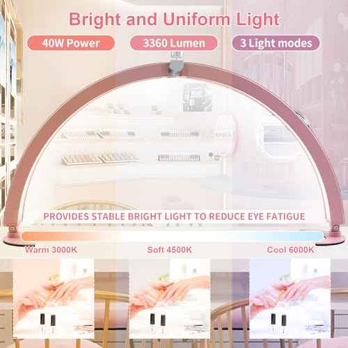 BQAN Half Moon Light for Nail Desk, 29" 40W Professional Nails Table Tech Lamp with Phone Holder & Controller & Remote, Rhinestone Lash Light for Eyelash Tech, Makeup, Tattoo, Spa, Salon(Pink)