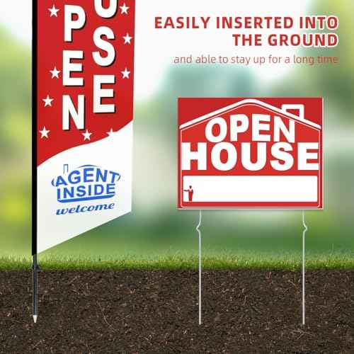 56 Piece Open House Signs for Real Estate Kit, 1 Open House Flag, 9 Double-Sided Estate Sale Arrows and Signs with Metal Stakes, Plus 24 Balloons, Suitable for Real Estate Brokerage Supplies (red)