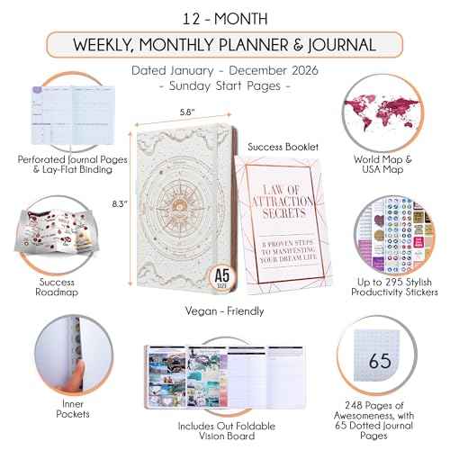 Law of Attraction Planner 2026 with Panduo App - Weekly & Monthly Goal Setting Planner to Increase Productivity | Life & Gratitude Journal, Include Foldable Vision Board, Gift Box & Stickers