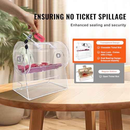 VEVOR Acrylic Raffle Drum, Professional Raffle Ticket Spinning Cage with 2 Keys, Transparent Lottery Spinning Drawing, Holds 2500 Tickets or 100 Raffle Balls,Raffle Ticket Box for Lottery Games Bingo