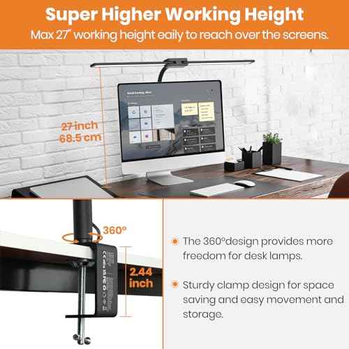 LASTAR Desk Lamp with Remote Control £¦ 32.5" Wide Double Head, Architect Desk Lamp for Home Office with Clamp, Timer, 24W Ultra Bright Gooseneck LED Desk lamp for Computer Reading
