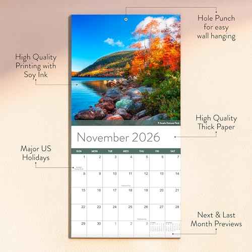 2026 National Parks Wall Calendar | Beautiful Outdoor Nature Landscapes Calendar of US State Parks Scenery for 2026, Great Calendar Stocking Stuffer Gift for Men or Women