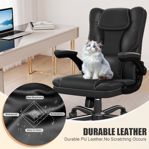 Executive Office Chair with Flip-Up Armrests and Lumbar Support