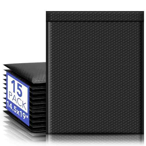 Fuxury Extra Large Bubble Mailers 14.5x19 Inch 15 Pack Seal Seal Black Bubble Envelopes Waterproof #7 Padded Envelopes Opaque Cushioning Mailer for Shipping Clothes, Books