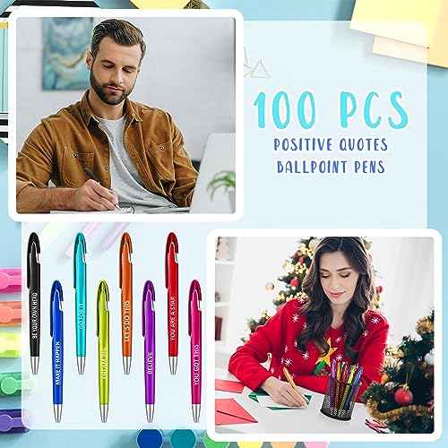 Lincia 100 Pcs Positive Theme Ballpoint Pens Bulk Retractable Medium Point Pens with Black Ink Inspiration Thank You Gifts for Teacher, Back to School, Christmas