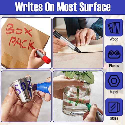 Fuutreo 32 Pcs Jumbo Permanent Markers Bulk Large Chisel Tip Permanent Markers Waterproof Jumbo Pens Quick Drying Office Teacher Supplies(Black, Green, Blue, Red)