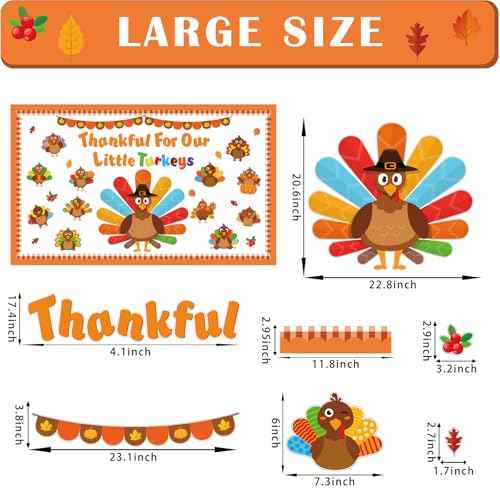 Thanksgiving Turkey Bulletin Board Set Fall Turkey Bulletin Board Classroom Decoration Autumn Maple Leaves Cutouts Home Window Wall Party Decor for Teacher(Thankful For Our Little Turkeys)