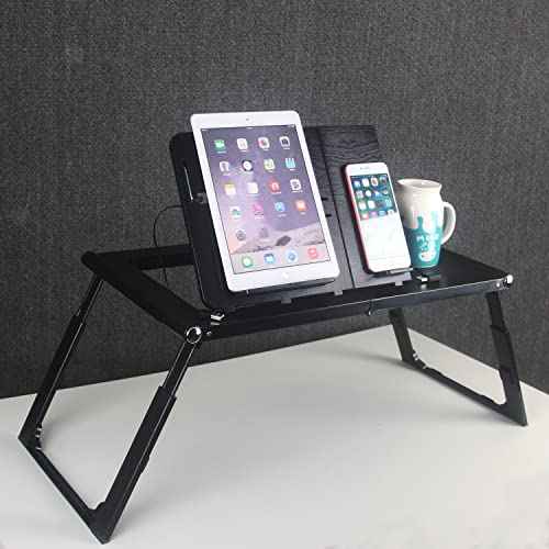 Laptop Desk for Bed - Foldable Lap Tray With Internal USB Fans, Height & Angle Adjustable Tablet Stand, Notebook Breakfast Table