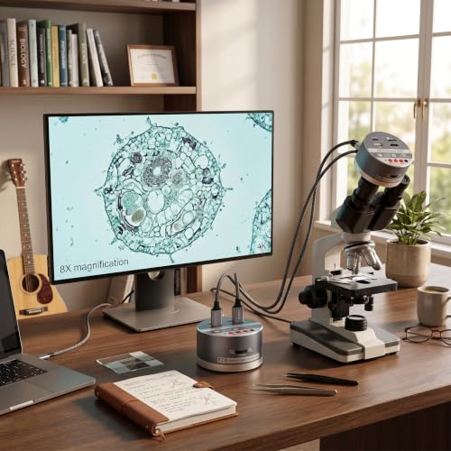 Walfront 4K Microscope Camera with 8X Magnification US Plug, HD Video Output