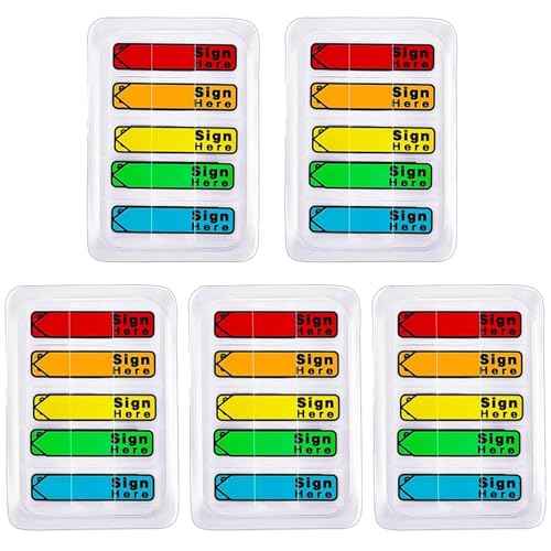 5 Pack 500 Pcs Sign Here Sticky Tabs, Multicolor Sign and Date Post It Flags, Signature Tabs, Initial Here Post It Flags, for Notary, Office, Books, Documents (500pcs)