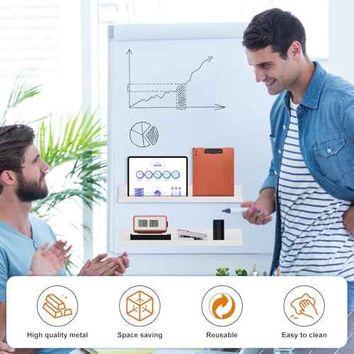 2 Pack Magnetic Book Shelf for Whiteboard - 17 Inch Reusable Metal Magnetic Shelves, Holds 12 lbs, Magnetic Book Display for Classrooms, Kitchen, Kids' Room - New White