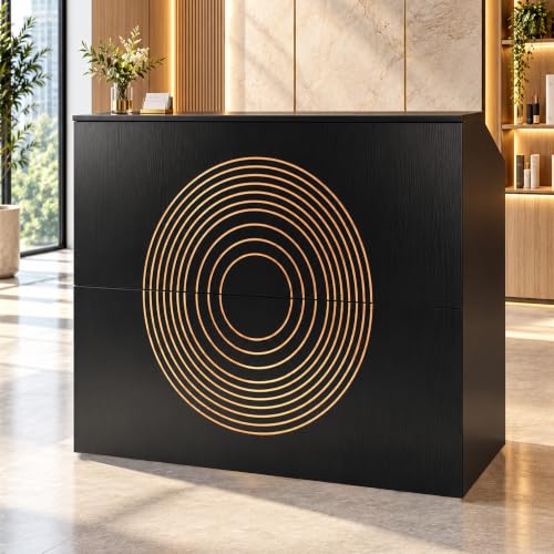Luxitero 47in Reception Desk with Counter – Modern Black Front Desk