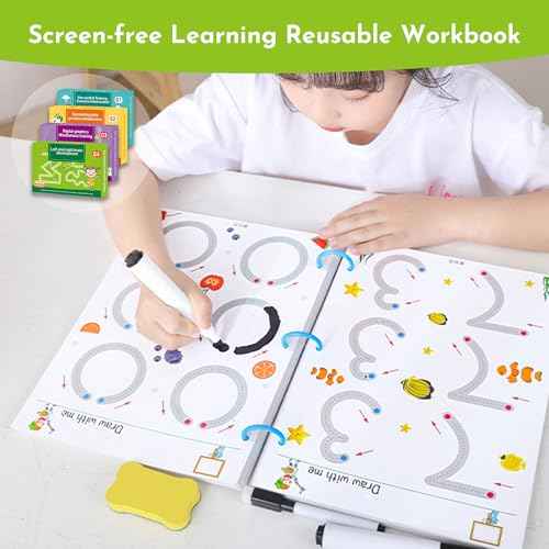 Scribble Smart Workbook, Tracing Books for Kids Ages 3-5, Handwriting Practice Workbook, Pen Control and Tracing Book Wipe Clean, Montessori Educational Fine Motor Toddler Learning Toys(L1-L4 Set)