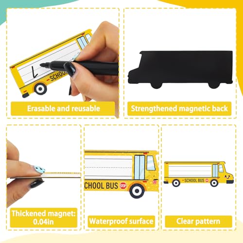 School Bus Magnetic Name Tags - Reusable Dry Erase Labels, Large Set, Whiteboard Office Supplies