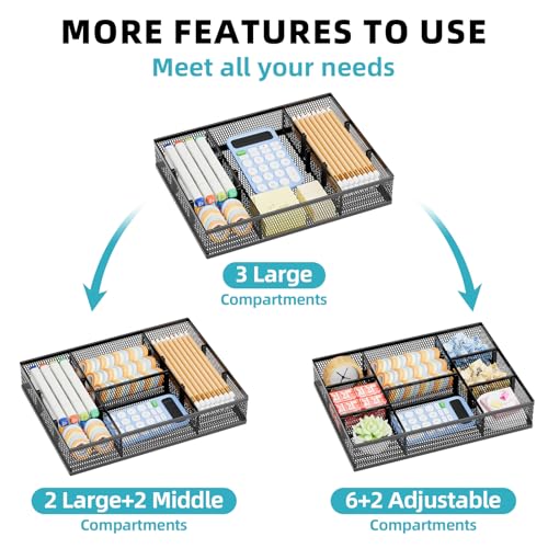 Marbrasse Black 2-Pack Mesh Drawer Organizer with Adjustable Dividers for Office & Makeup