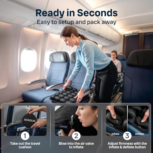 Travel inflatable airplane seat cushion with 24 air cells, cloudair comfort