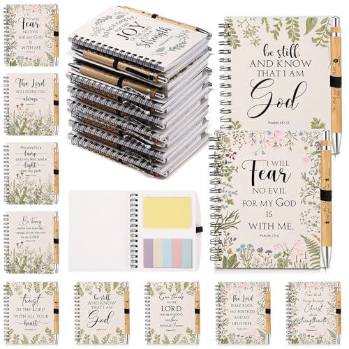 30 Sets Christian Spiral Notebooks Bulk Inspirational Religious Bible Verse Prayer Notepad with Sticky Note Pen Christmas Gifts for Church Study Group Member Vbs Sunday School (White)