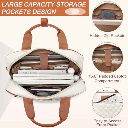 Leather Laptop Briefcase for Women 15.6 Inch Laptop Work Bag Waterproof Computer Bag for Women with Clutch Purse