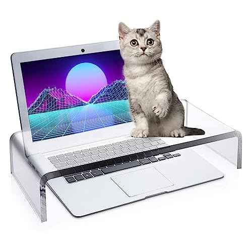 Acrylic Monitor Stand Riser Anti-Cat Laptop Cover Protector, Crystal Clear Laptop Stand, 16 inch Computer Monitor Riser for Home Office