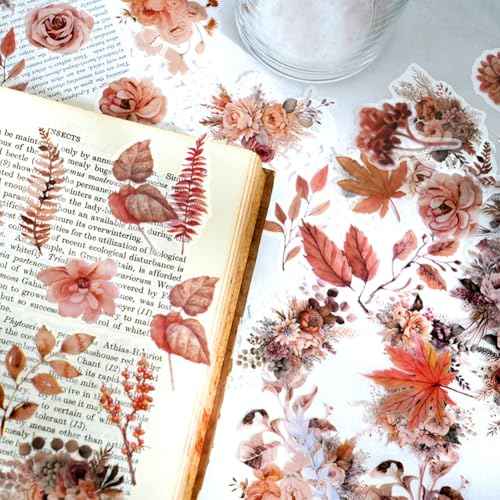 100 Pcs Autumn Flower Stickers for Scrapbooking Junk Journal Card Making CollageNotebook Diary Planner Letter Envelope Water Bottle Phone Case Craft Decoration (Autumn)