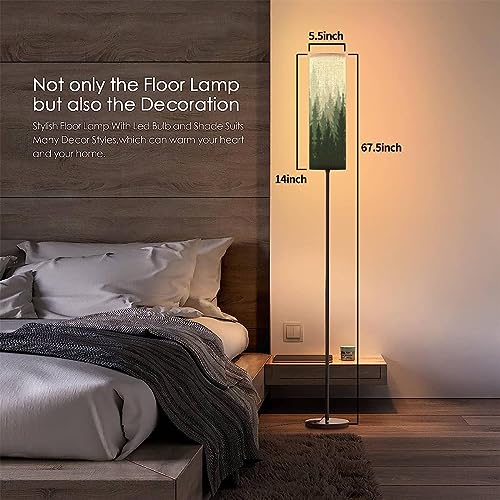 Boho Standing Lamps Forest nature landscape coniferous trees Pine Silhouette Minimalist Floor Lamp Metal Pole Lamp with Linen Lampshade for Bedroom Living Room Office Nursery Reading Foot Switch