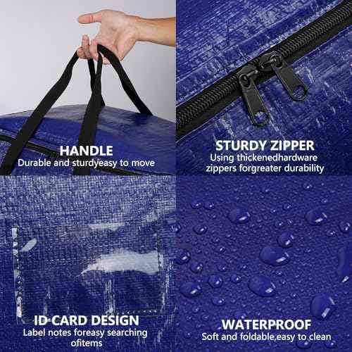 Cryster 10-Pack Blue Moving Bags with Strong Zippers,Heavy Duty Storage Totes with Comfortable Handles,Large Storage Totes for Student Supplies