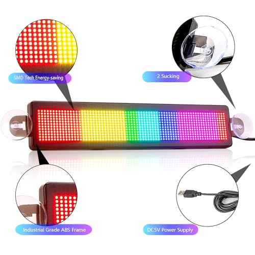 Leadleds Scrolling Led Sign, USB 5V Led Car Sign Bluetooth App Control Custom Text Animation Graffiti Programmable LED Display for Car Store Bar Business(RGB)