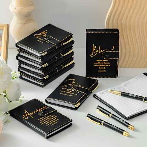 Spakon 10 Sets Christian Gifts Bulk Church Leather Notebook with Pen Pastor Appreciation Gifts Clergy Sunday School Teacher Prayer Journal Religious Bible Study Supplies (Bible Verse)