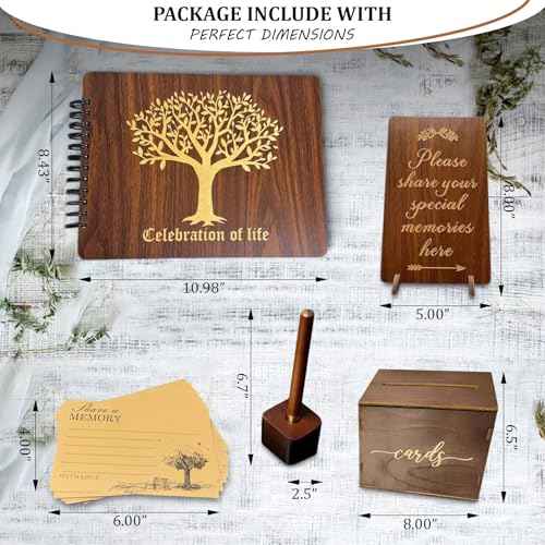 TEJSA Wooden Funeral Guest Book ? Memorial Sign-in Book for Funerals & Celebration of Life ? Guest Book for Memorial Service ? Includes Keepsake Box, Cards, Pen & Sign ? Premium Funeral Memory Book