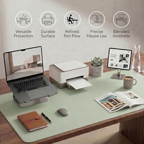 Matcha Green Extra Large Desk Mat for Office Waterproof PU Leather Mouse Pad